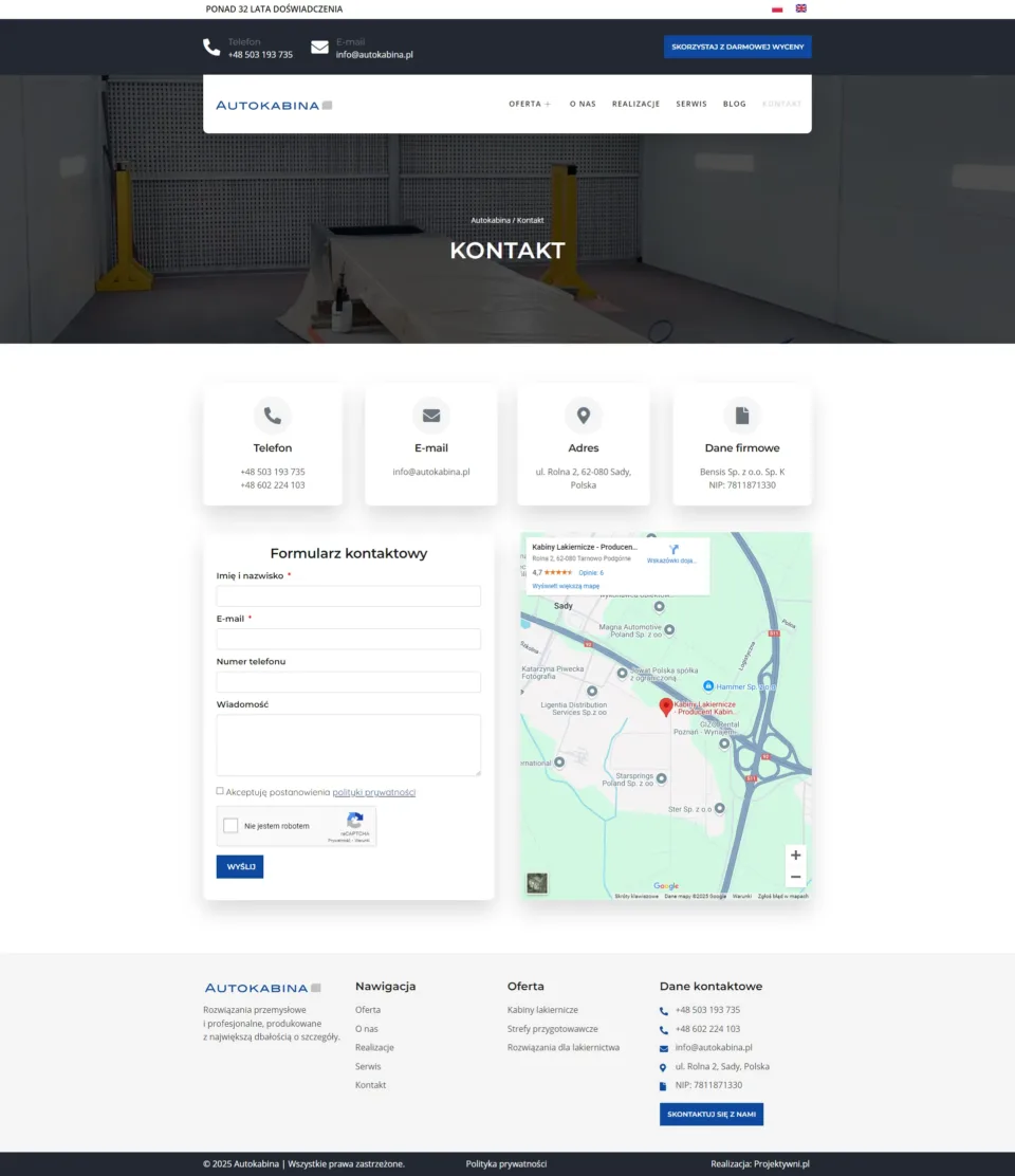 Autokabina - strona internetowa: Kontakt
