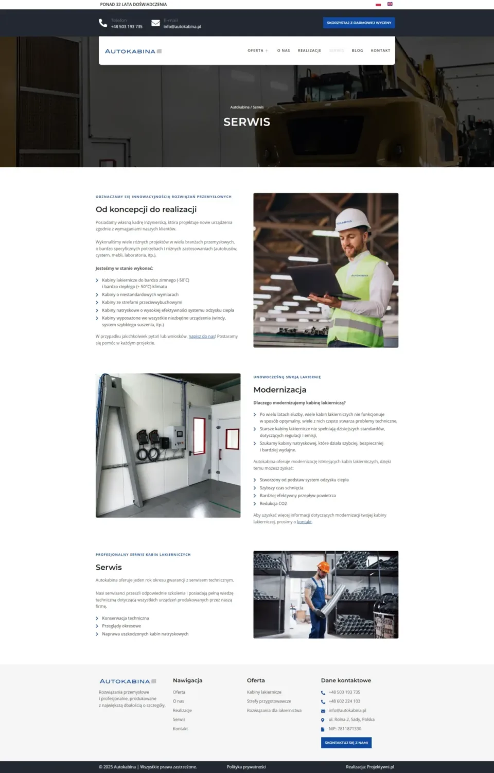Autokabina - strona internetowa: Serwis