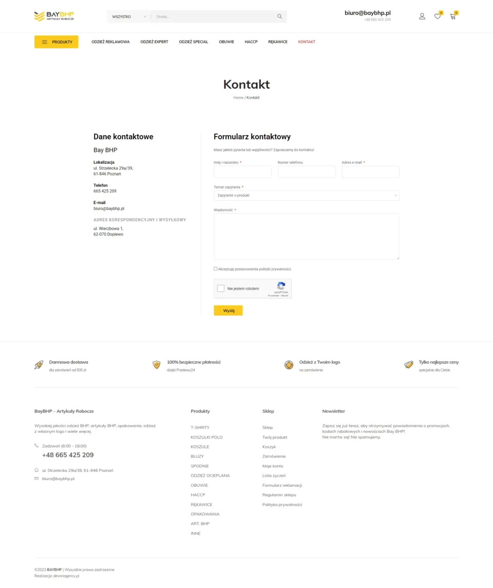 Bay BHP - strona internetowa: Kontakt