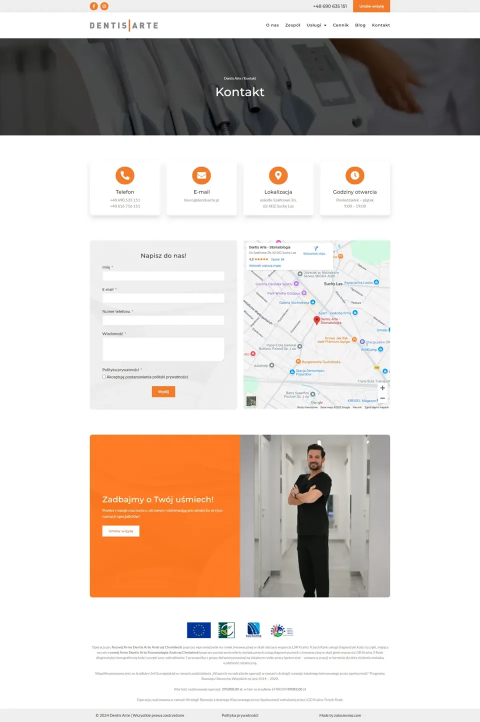 Dentis Arte - strona internetowa: Kontakt