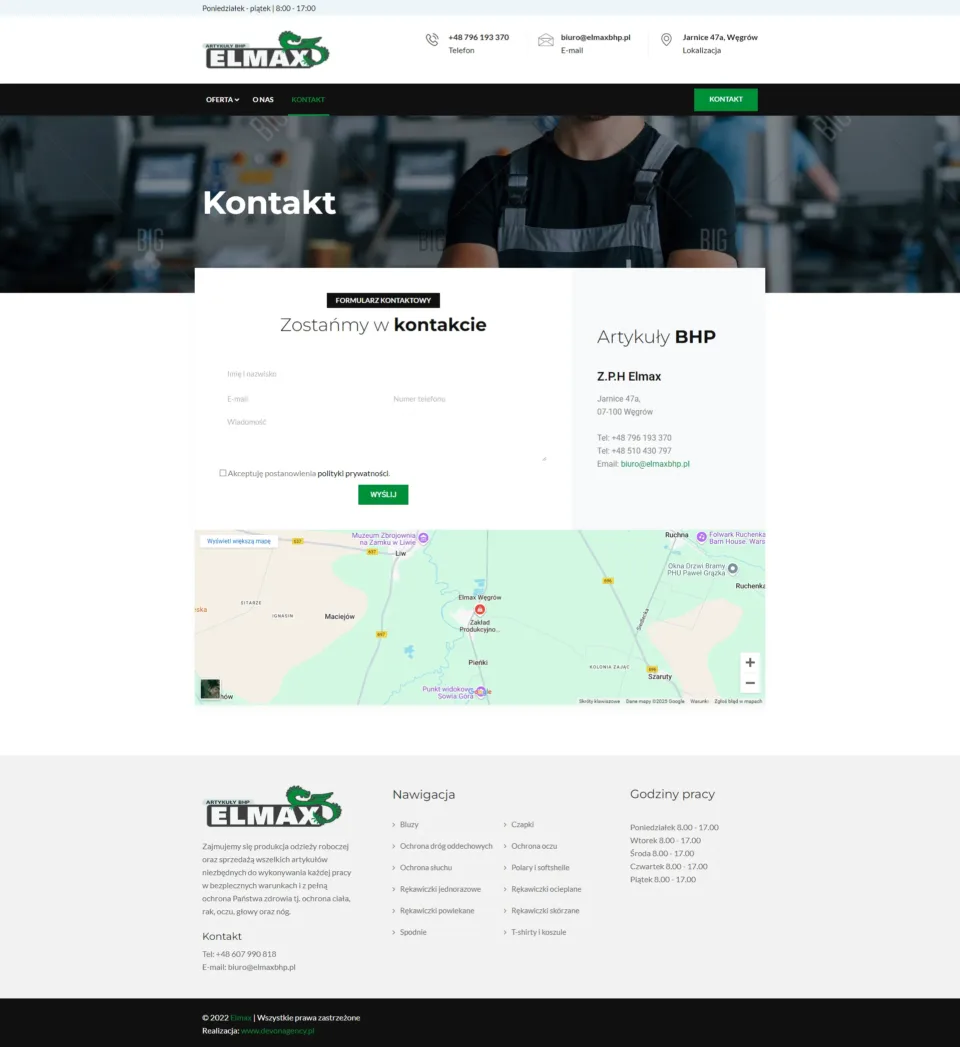 Elmax - strona internetowa: Kontakt