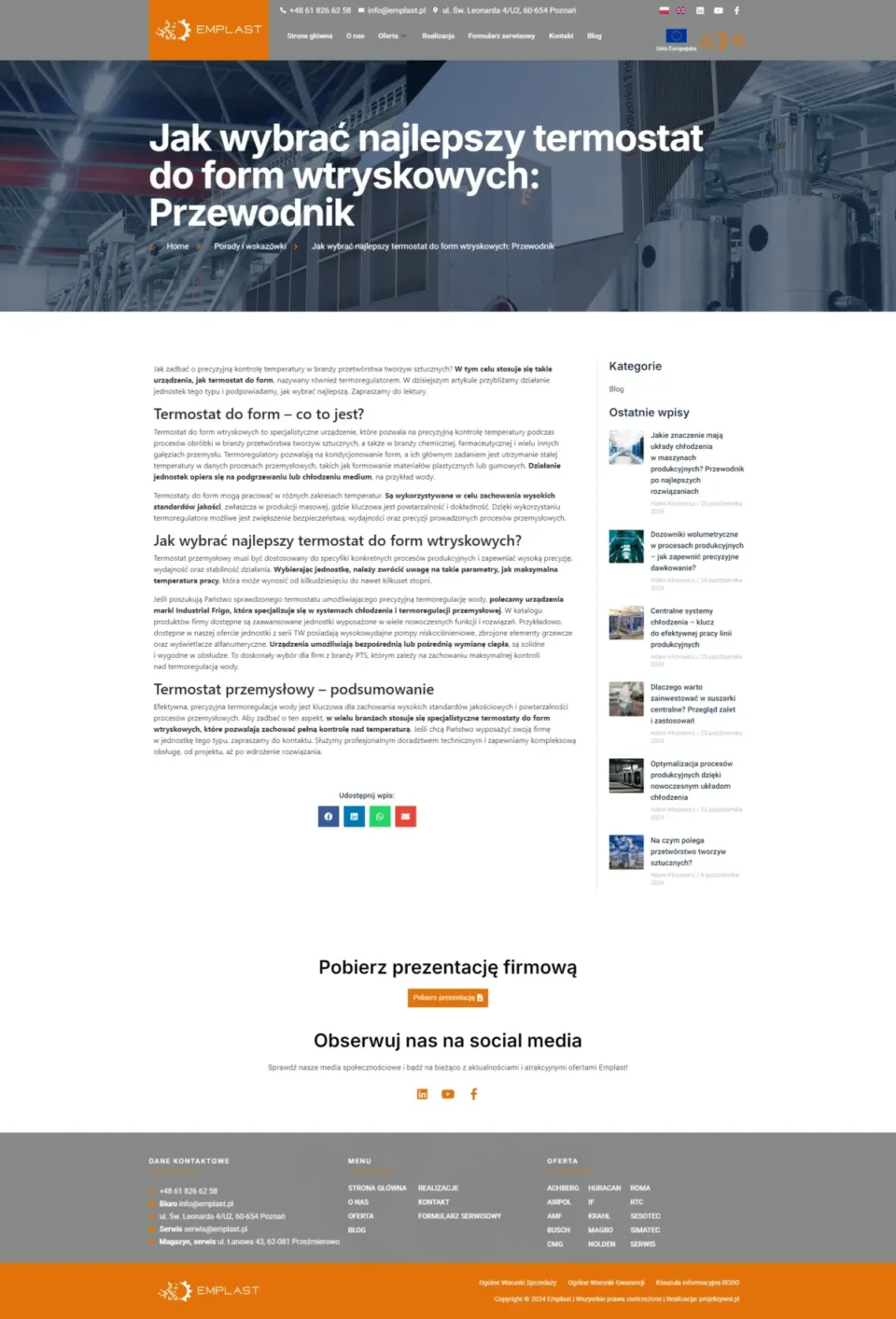 Emplast - strona internetowa: Jak wybrać najlepszy termostat do form wtryskowych: Przewodnik