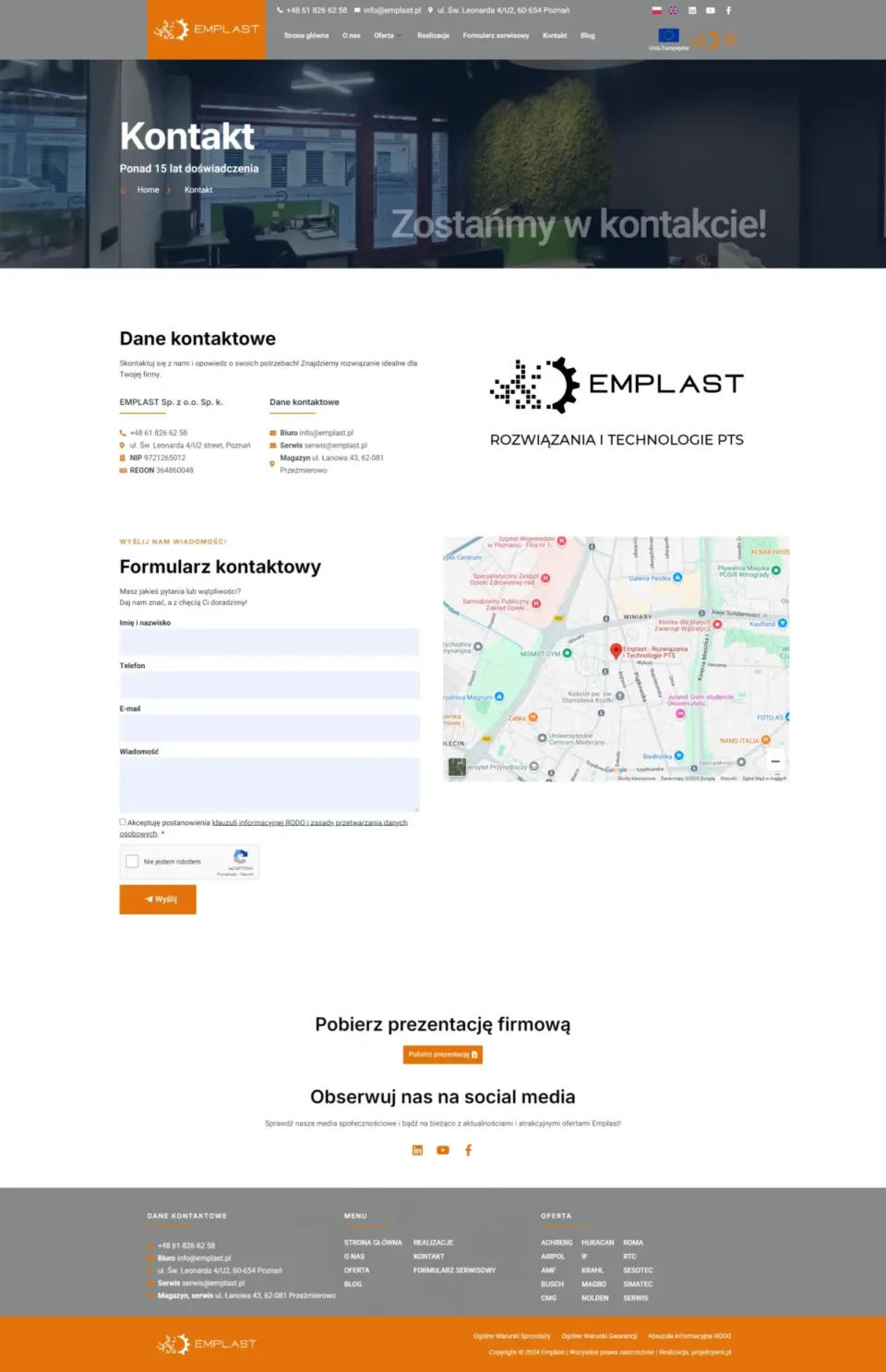 Emplast - strona internetowa: Kontakt