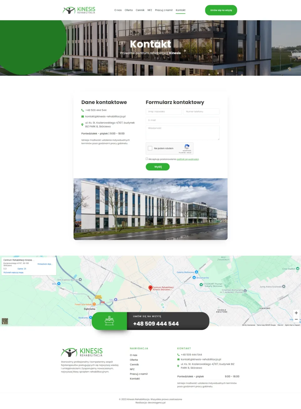 Kinesis Rehabilitacja - strona internetowa: Kontakt