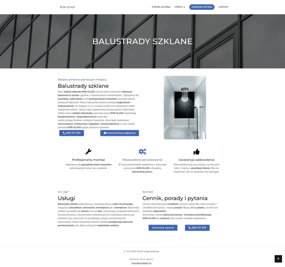 KON-GLASS - strona internetowa: Balustrady szklane