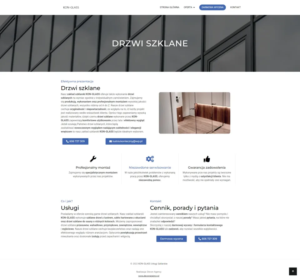 KON-GLASS - strona internetowa: Drzwi szklane