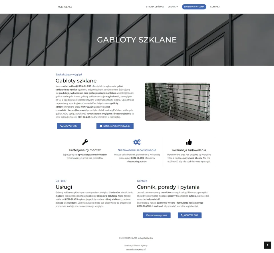 KON-GLASS - strona internetowa: Gabloty szklane