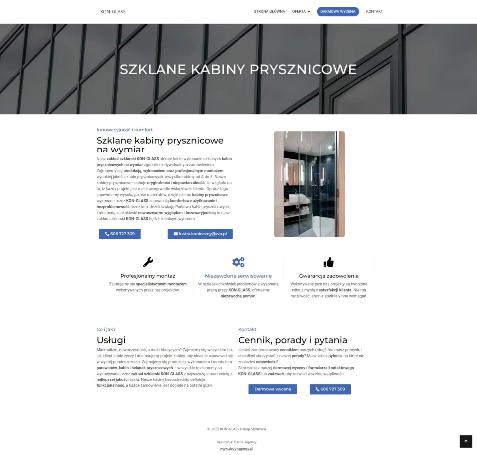 KON-GLASS - strona internetowa: Kabiny prysznicowe