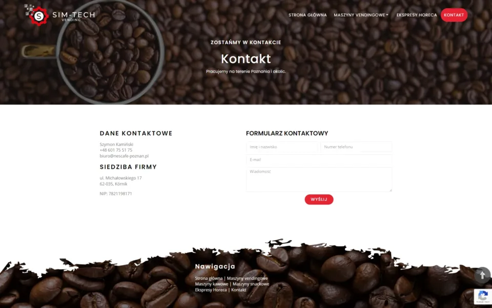 SIM-TECH Vending - strona internetowa: Kontakt