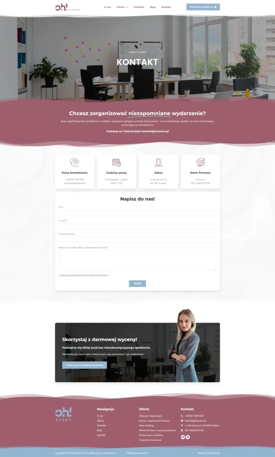 oh!event - strona internetowa: Kontakt