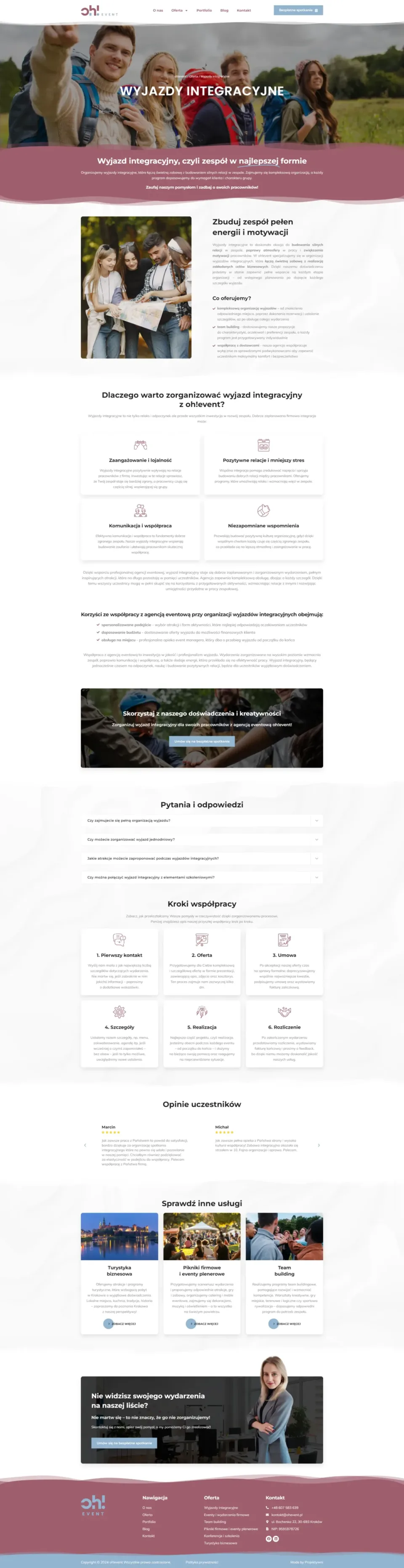 oh!event - strona internetowa: Wyjazdy integracyjne