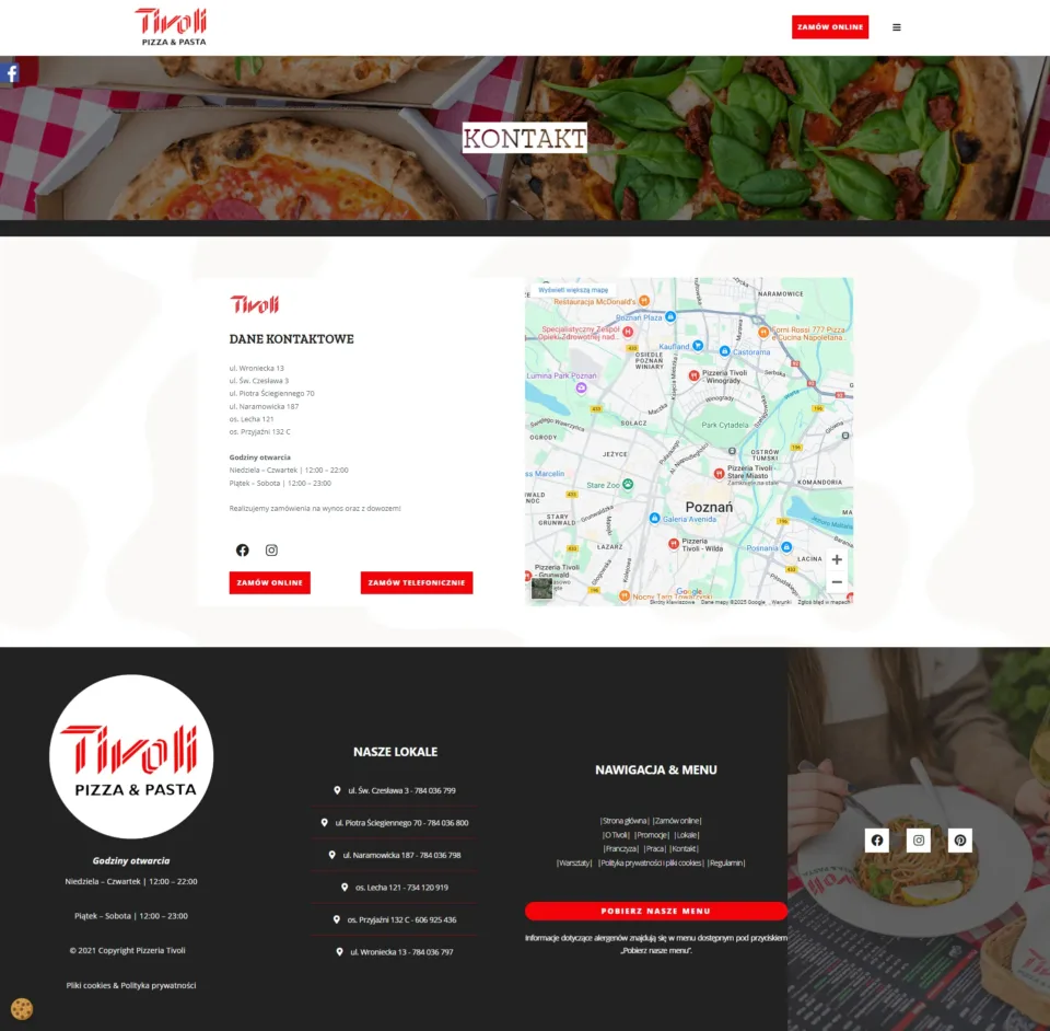 Tivoli - strona internetowa: Kontakt