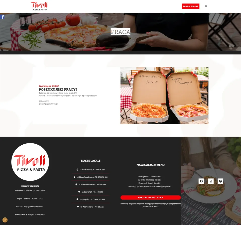 Tivoli - strona internetowa: Praca