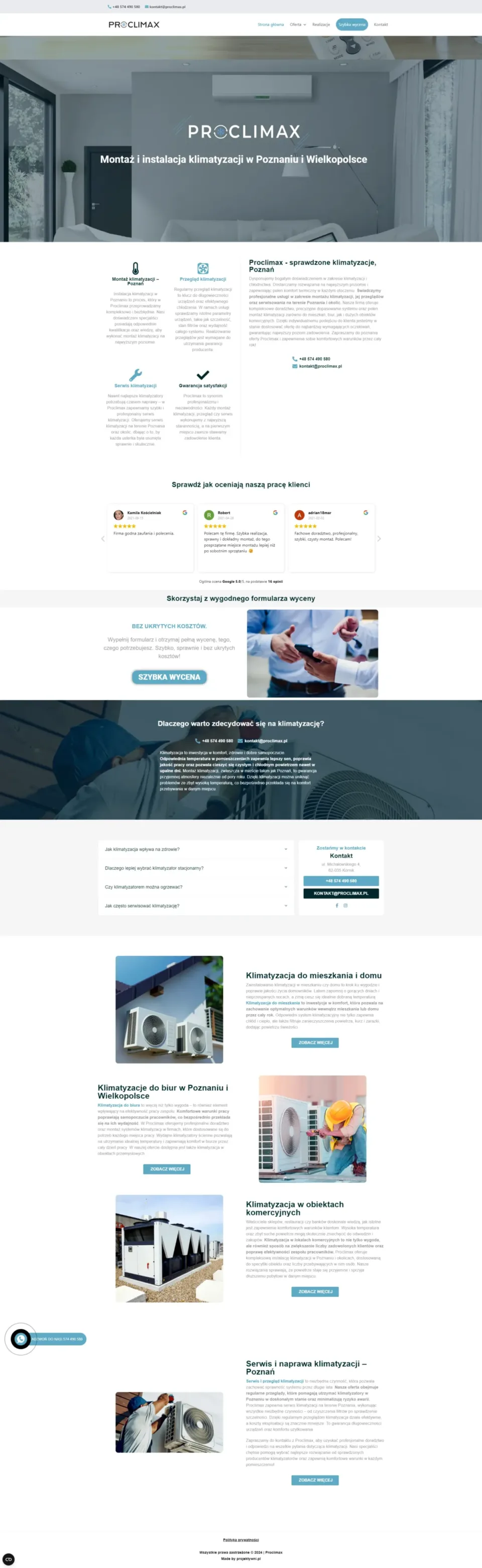 Proclimax - strona internetowa: strona główna