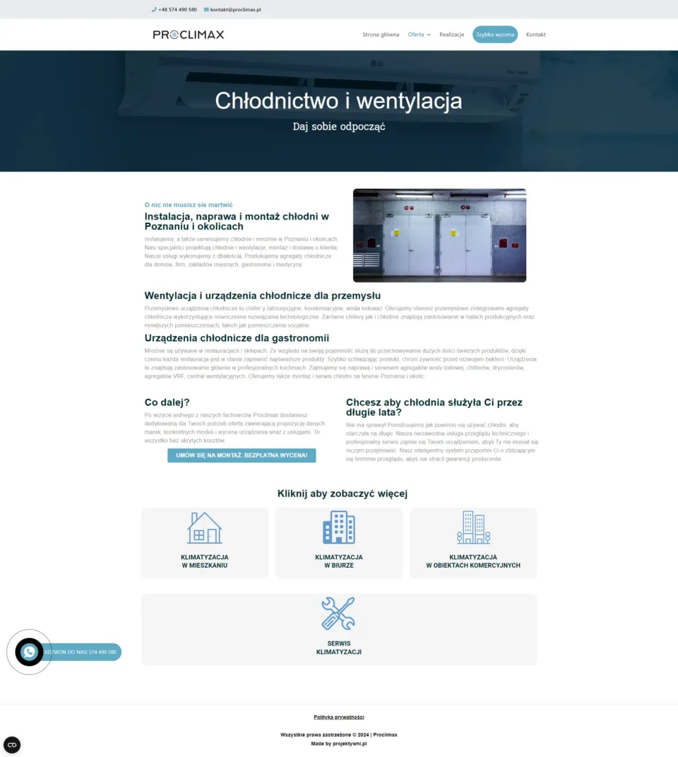 Proclimax - strona internetowa: Chłodnictwo i wentylacja