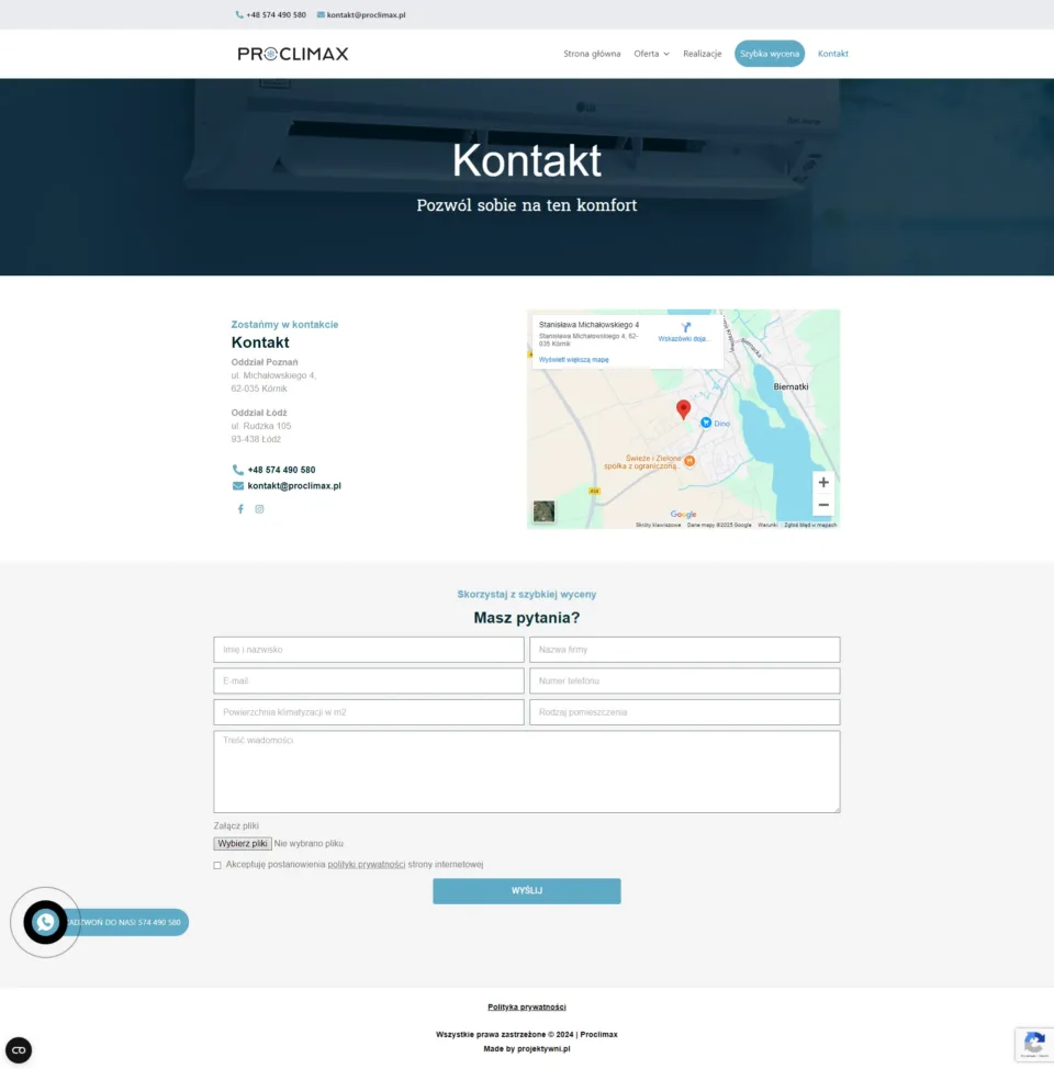 Proclimax - strona internetowa: Kontakt