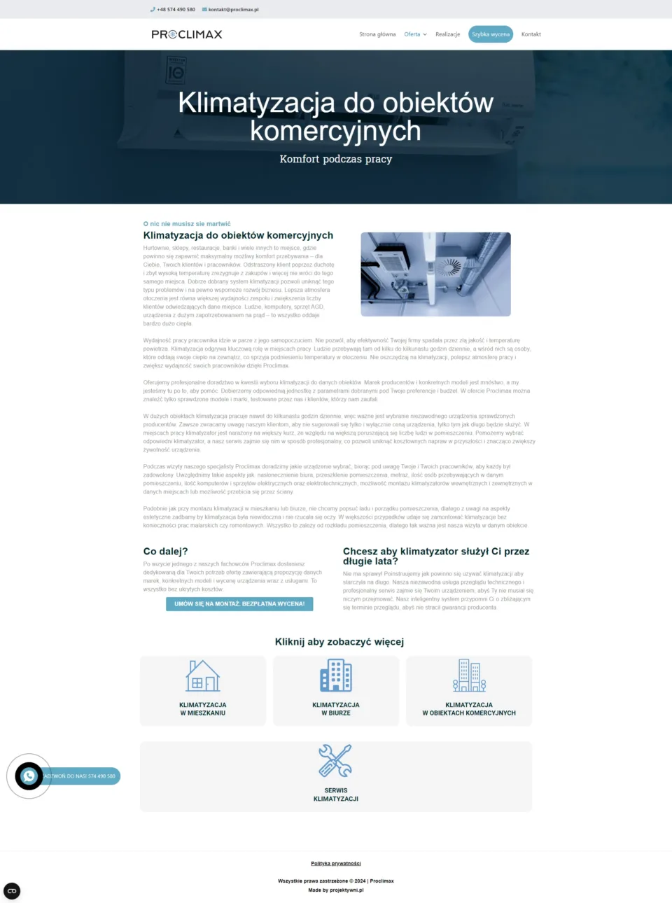 Proclimax - strona internetowa: Obiekty komercyjne