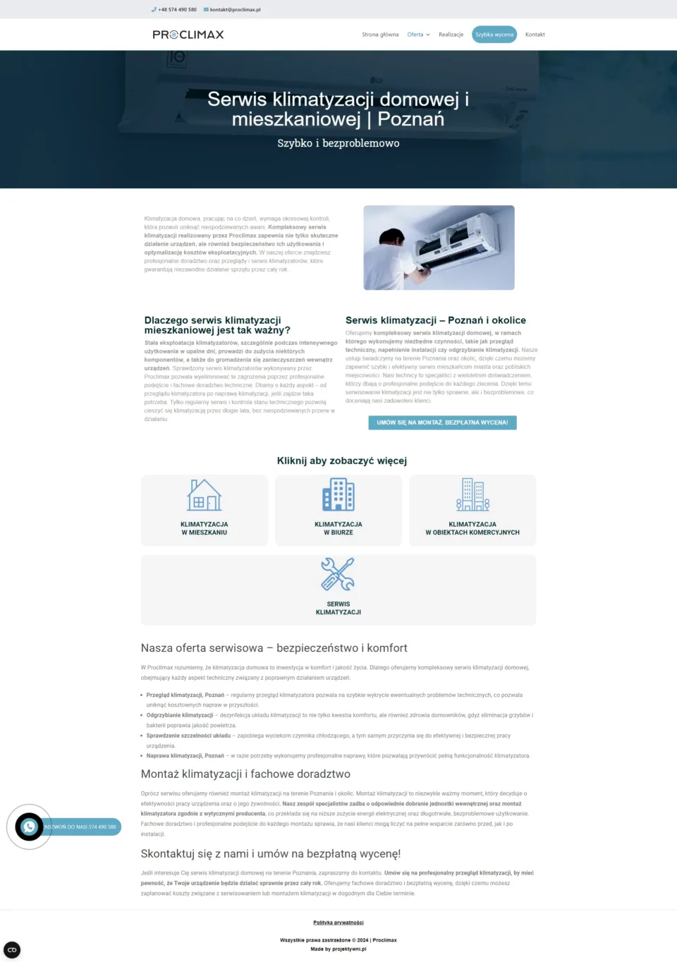 Proclimax - strona internetowa: Serwis klimatyzacji
