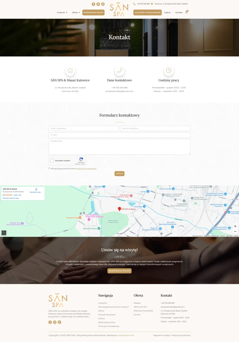 SĀN SPA - strona internetowa: Kontakt