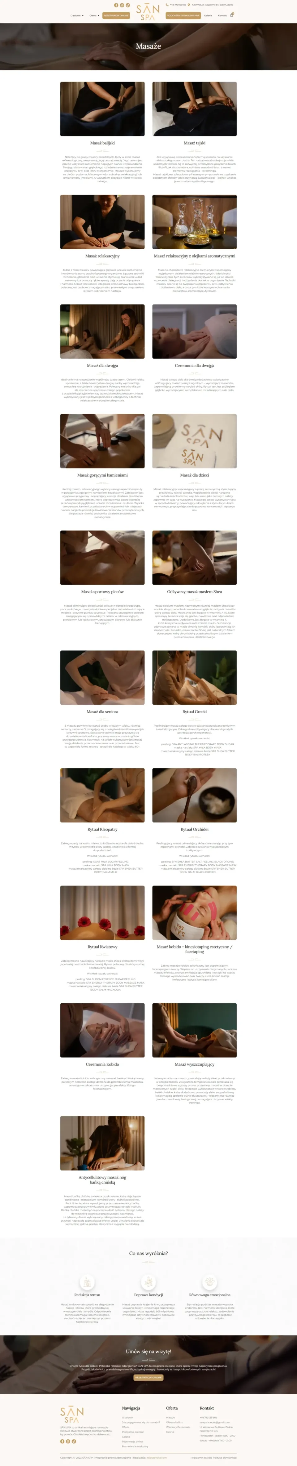SĀN SPA - strona internetowa: Masaże