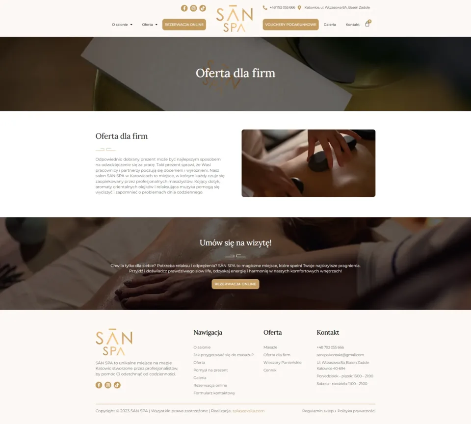 SĀN SPA - strona internetowa: Oferta dla firm