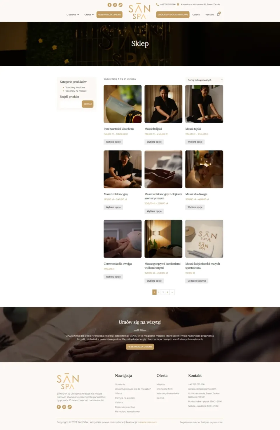 SĀN SPA - strona internetowa: Sklep