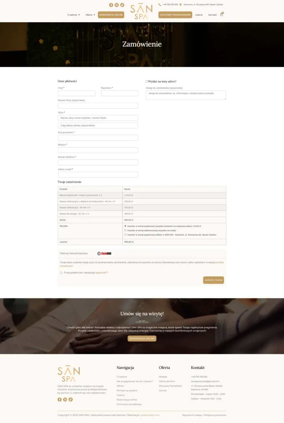 SĀN SPA - strona internetowa: Zamówienie