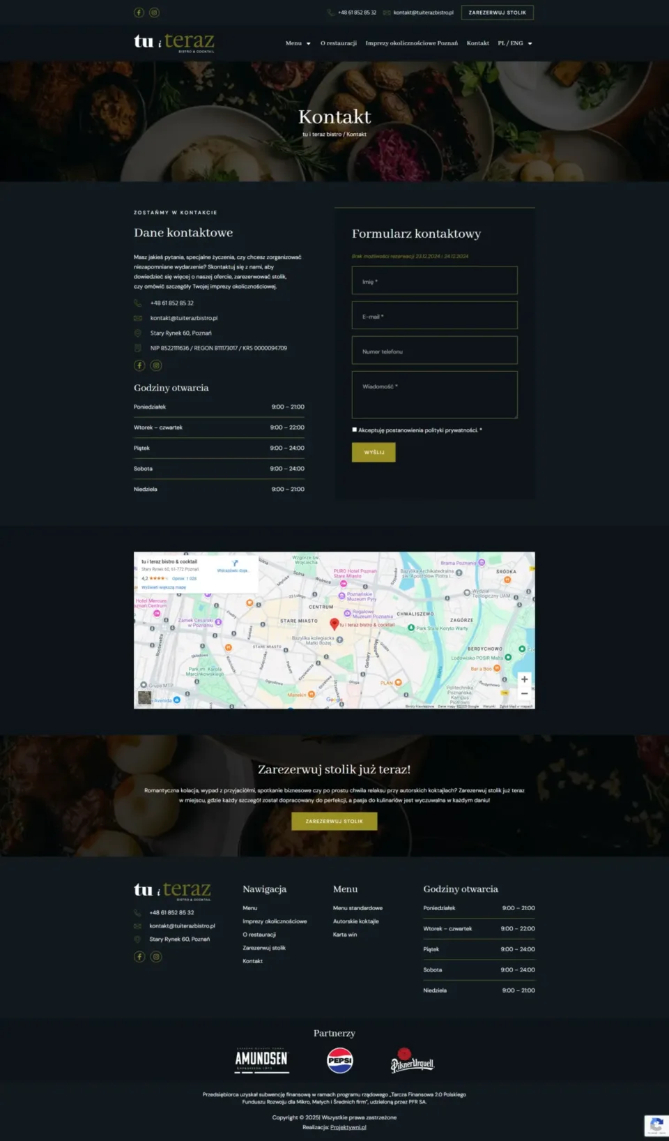 tu i teraz bistro & cocktail - strona internetowa: Kontakt