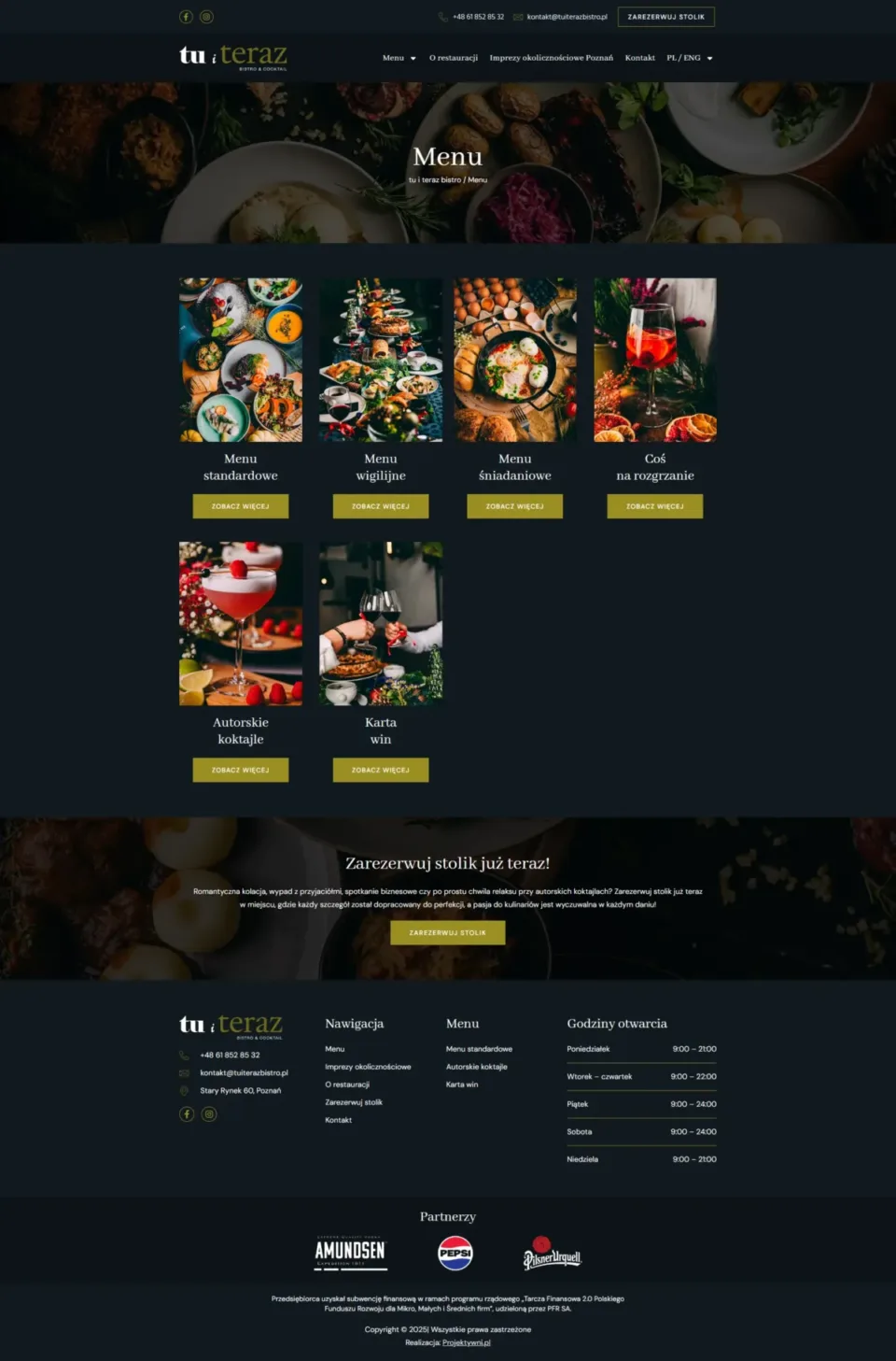 tu i teraz bistro & cocktail - strona internetowa: Menu