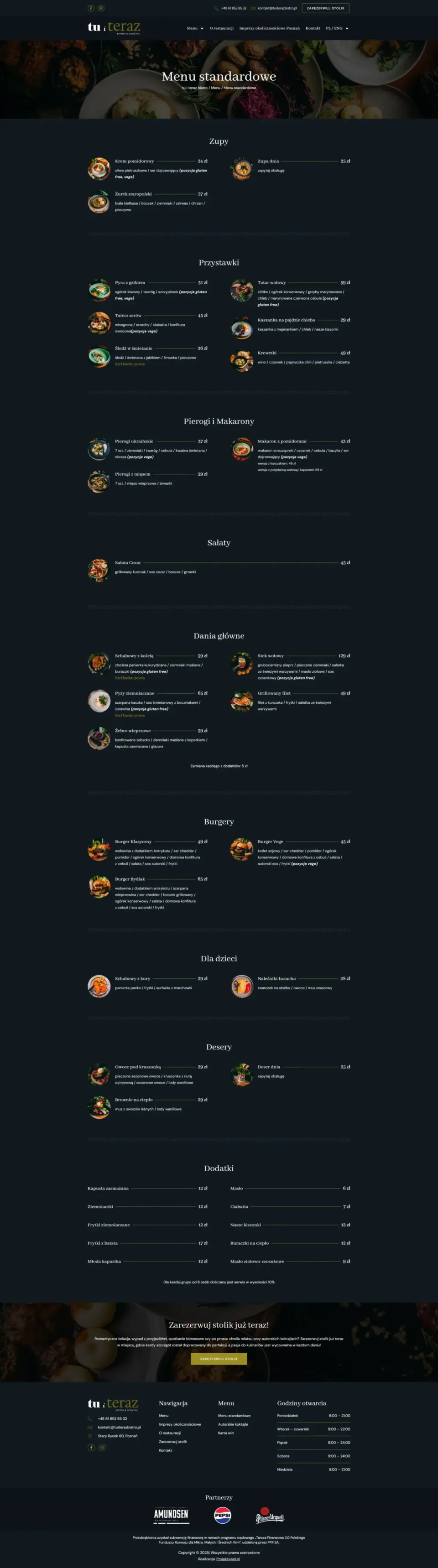 tu i teraz bistro & cocktail - strona internetowa: Menu standardowe
