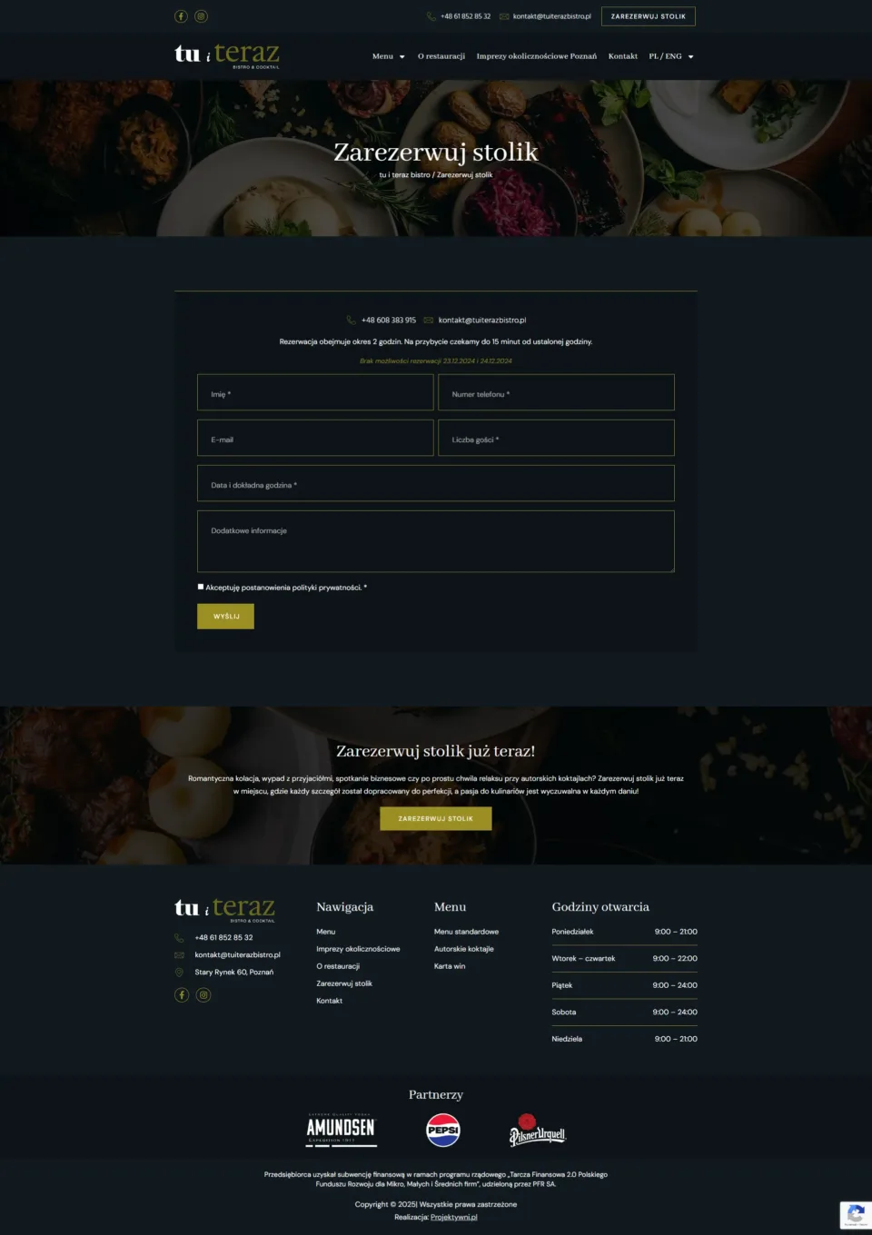 tu i teraz bistro & cocktail - strona internetowa: Zarezerwuj stolik