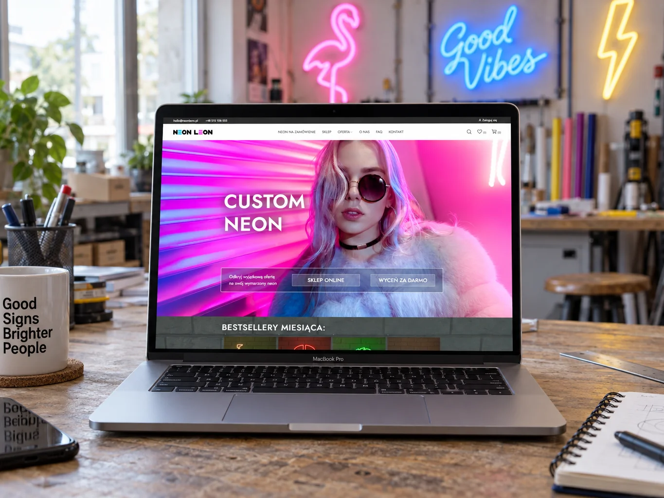 Strona Neon Leon na laptopie