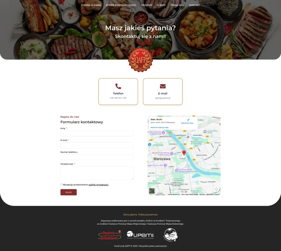Foodtruck QAFP - strona internetowa: Kontakt