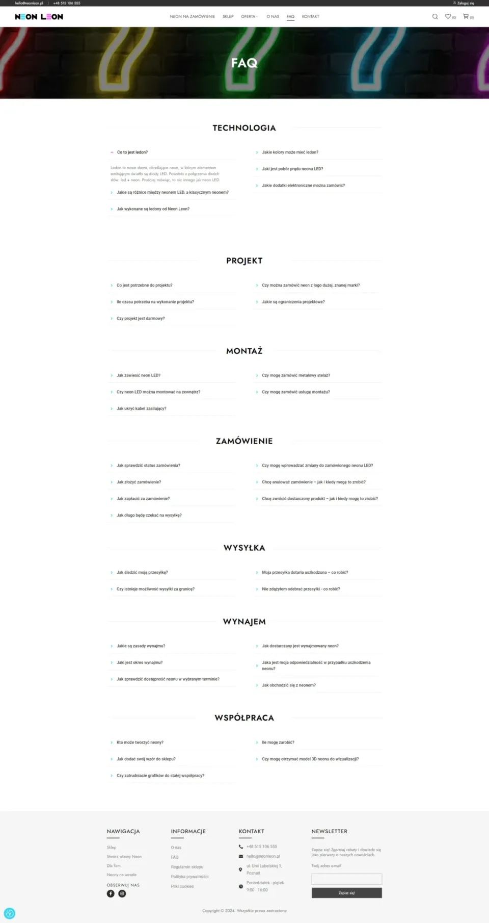 Neon Leon - strona internetowa: FAQ