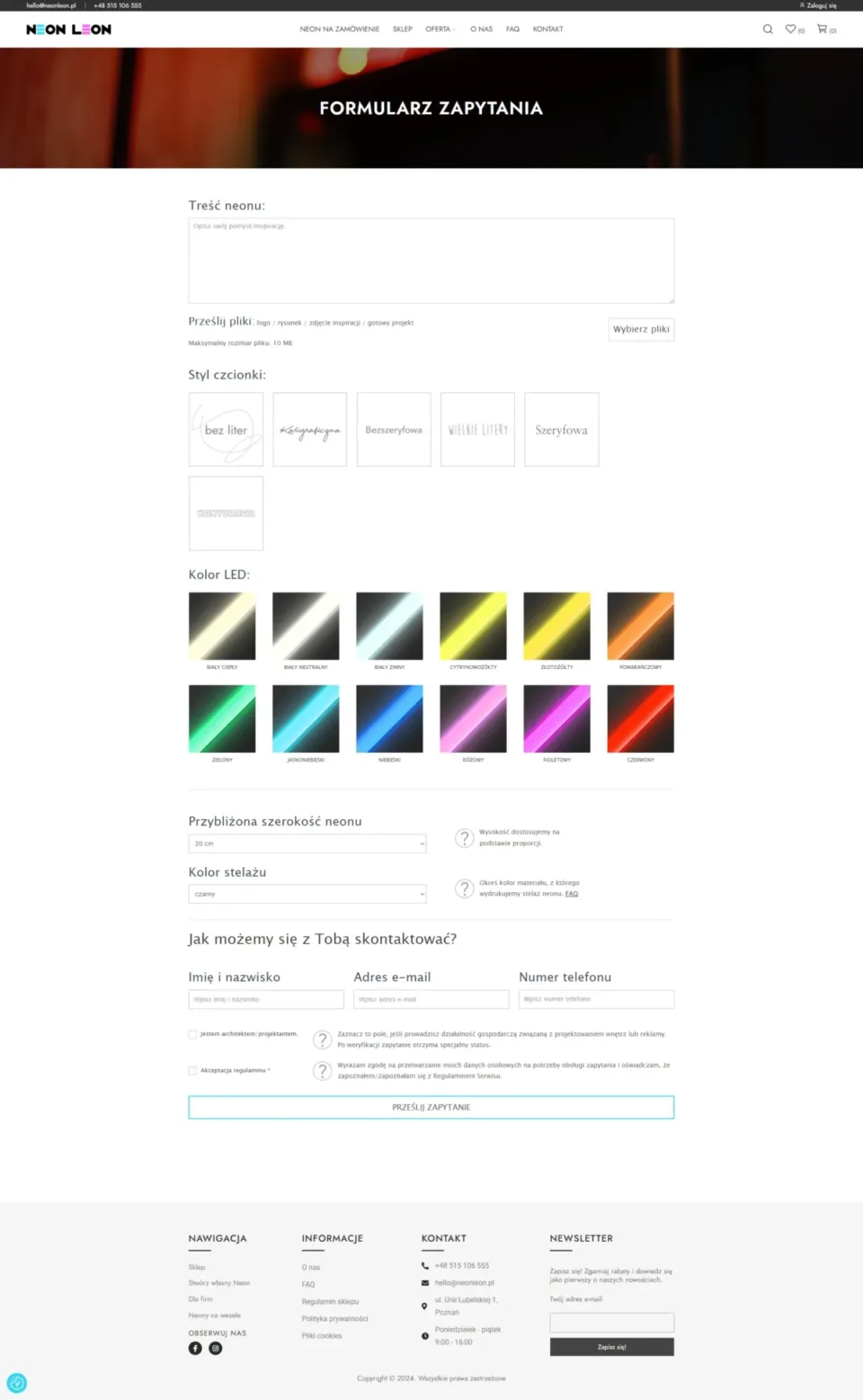 Neon Leon - strona internetowa: Formularz zapytania