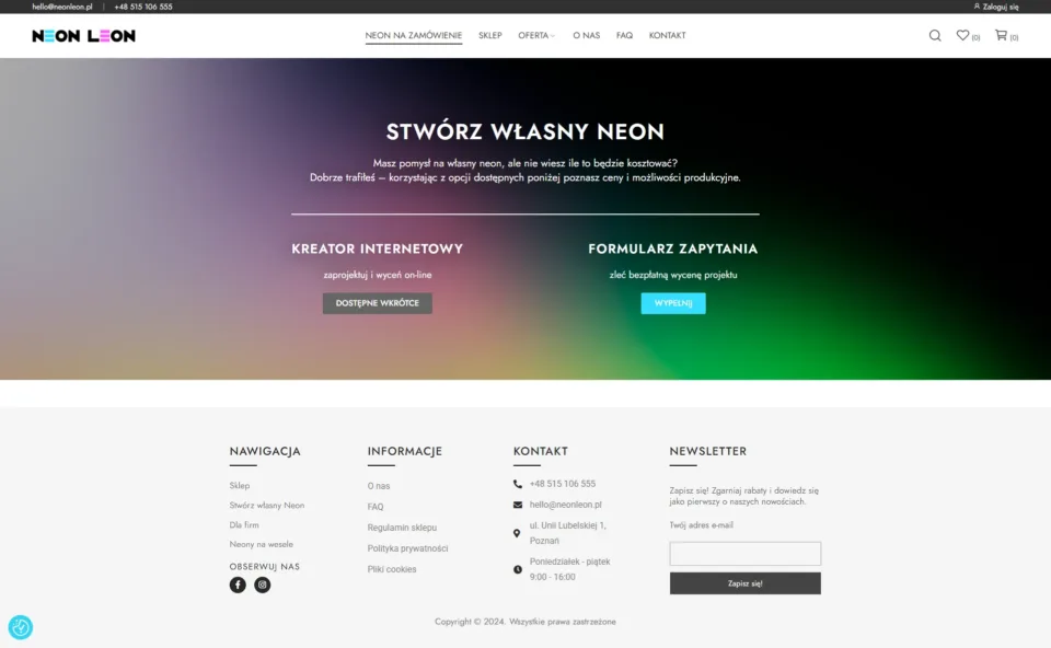 Neon Leon - strona internetowa: Stwórz własny neon