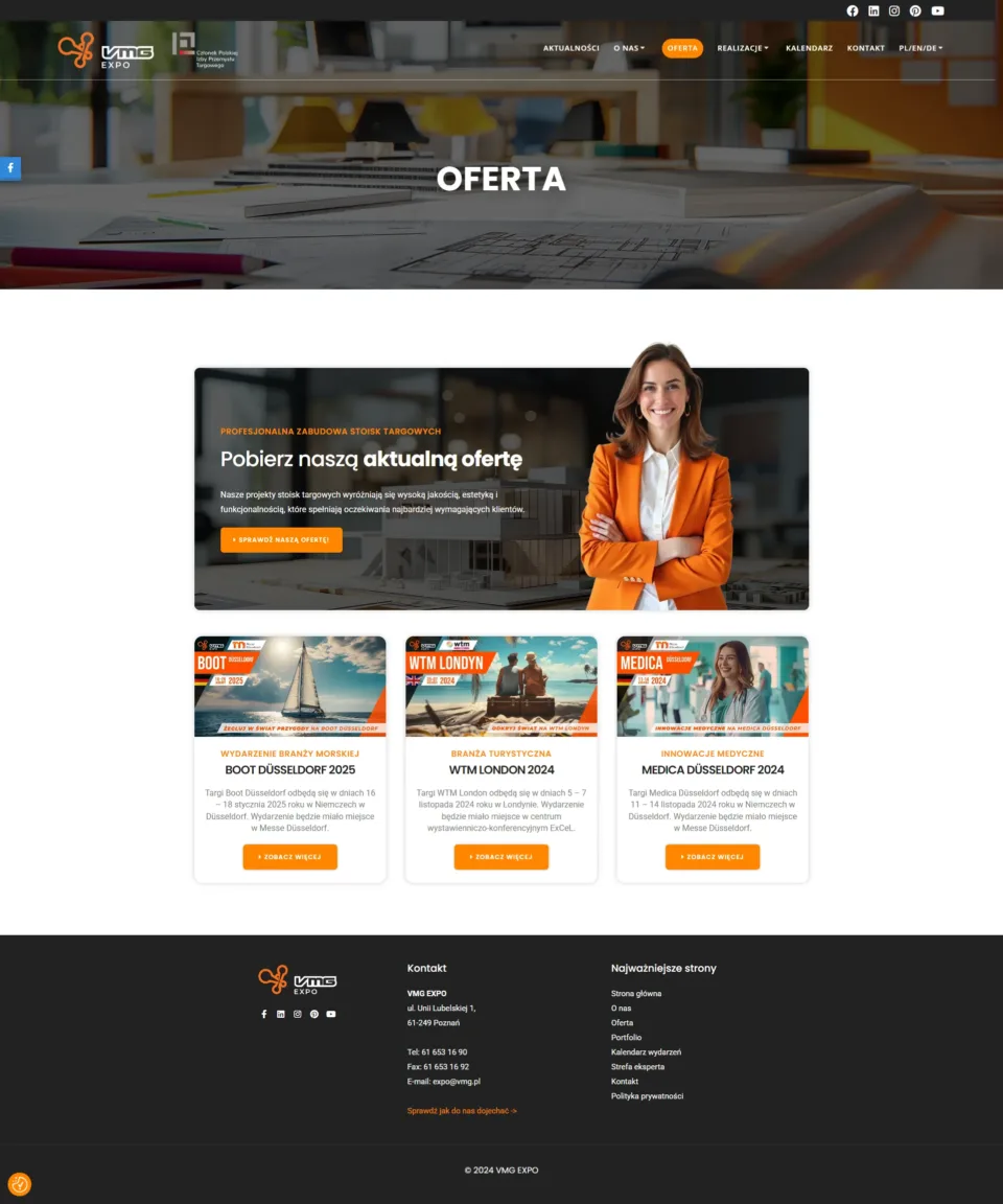 VMG Expo - strona internetowa: Oferta