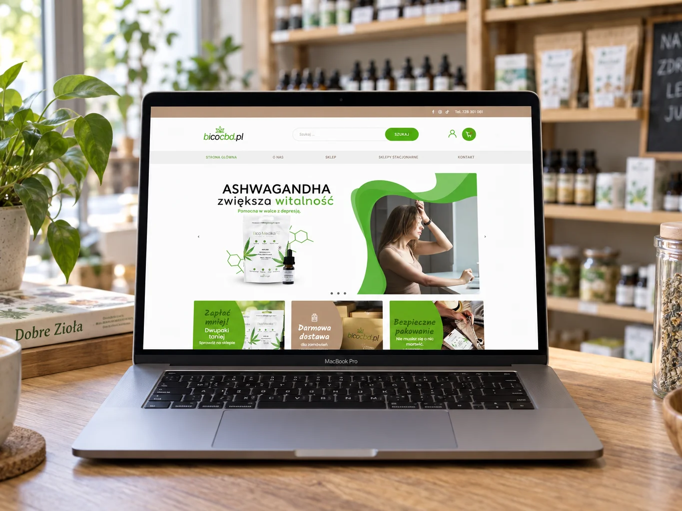 Strona BicoCBD na laptopie