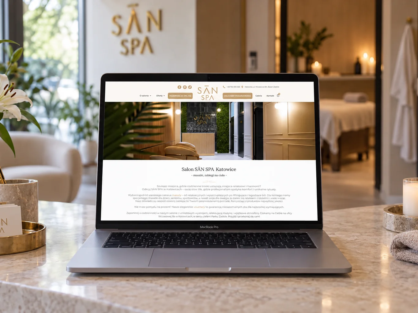 Strona SĀN SPA na laptopie