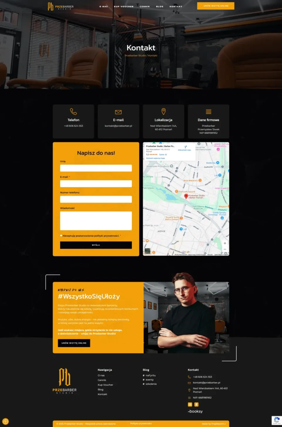 Przebarber Studio - strona internetowa: Kontakt