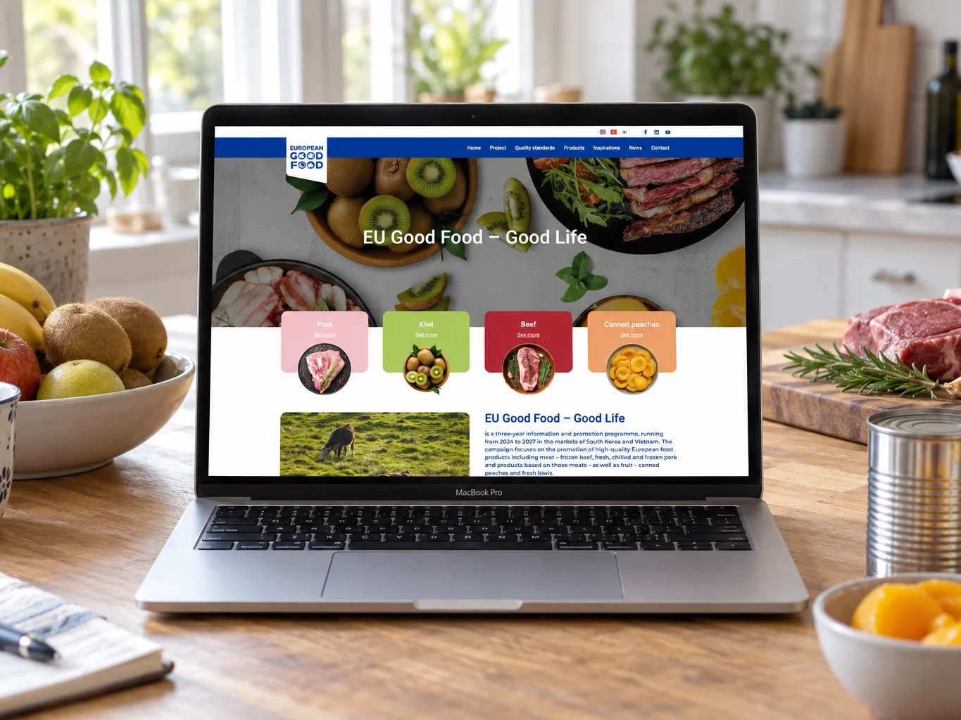 Strona European Good Food na laptopie