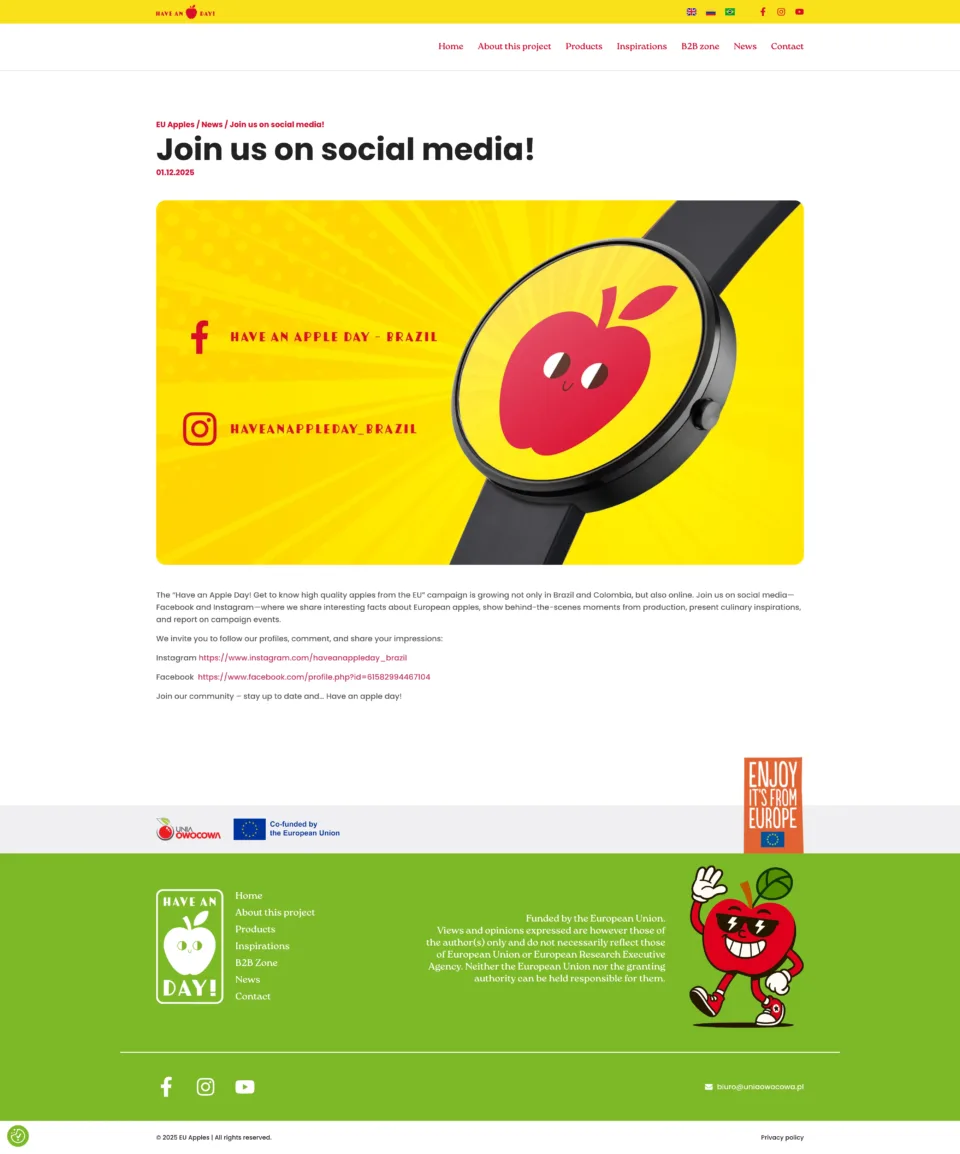 EU Apples - strona internetowa: Join us on social media!