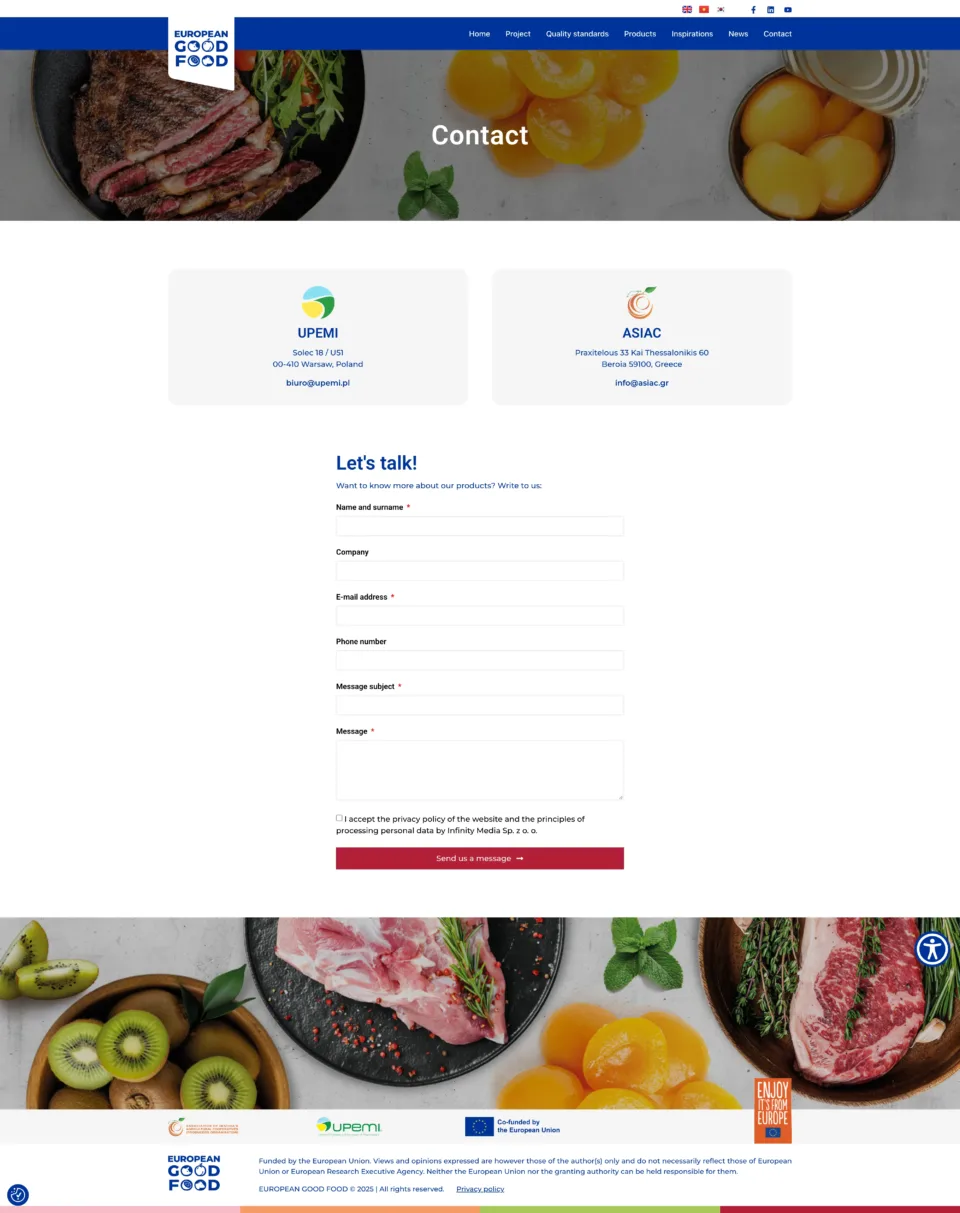 European Good Food - strona internetowa: Contact
