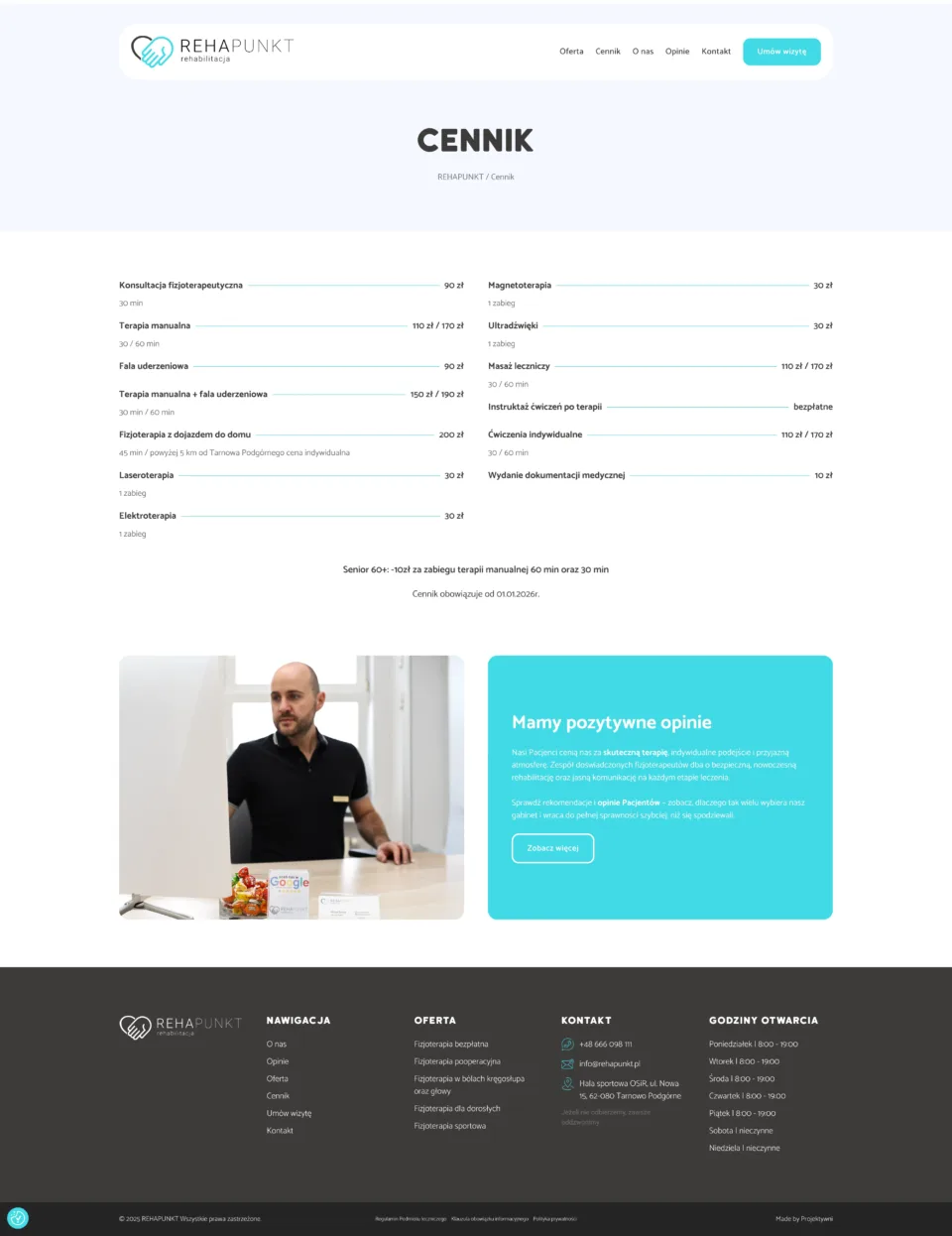 REHAPUNKT - strona internetowa: Cennik