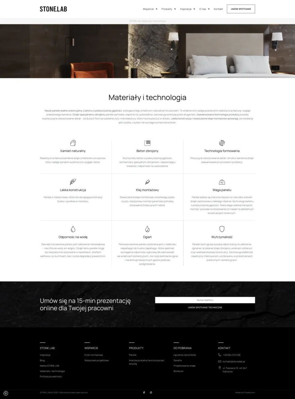 STONE.LAB - strona internetowa: Materiały i technologia