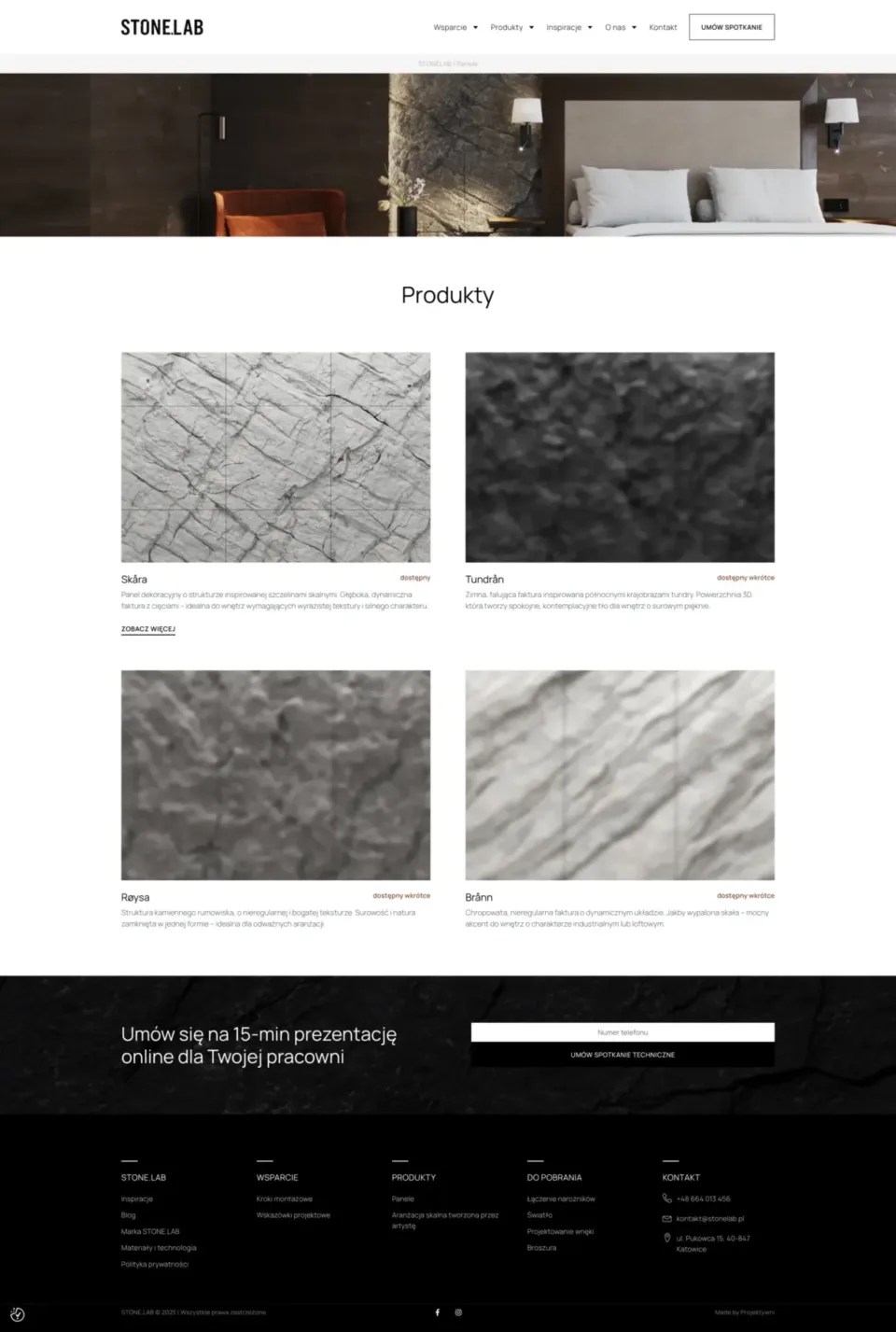 STONE.LAB - strona internetowa: Panele